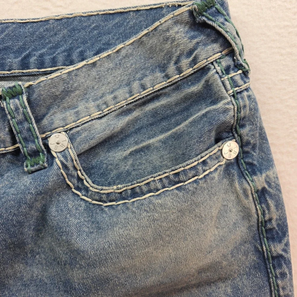 True Religion Ricky Relaxed Straight Men 42 Blue Super‎ T Stitch Acid Wash Jeans